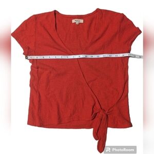 Madewell Red Cropped Wrap Blouse